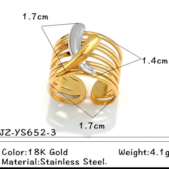 Picture of Wholesale Unisex Gift Open Adjustable Rings, 18K Gold Plated & Silver Tone 304 Stainless Steel, PVD Casual Stylish Jewelry Supply, 17.3mm(US Size 7), 1 Piece