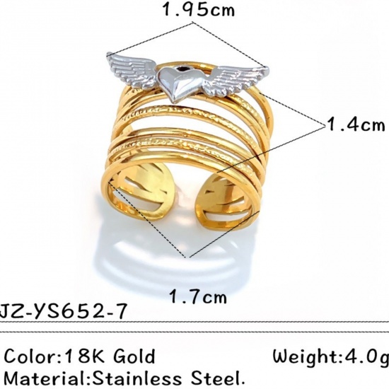 Picture of Wholesale Unisex Gift Wing Open Adjustable Rings, 18K Gold Plated & Silver Tone 304 Stainless Steel, PVD Casual Stylish Jewelry Supply, 17.3mm(US Size 7), 1 Piece