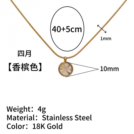 Immagine di Tondo Lt.Col.Topazio Strass Pietra Di Nascita Aprile Collana con Ciondolo All'Ingrosso, Placcato Oro 18K 304 Acciaio Inossidabile Catena di Serpente, Donne Placcatura Sottovuoto Stile Ins Minimalista Regalo Gioielli Per Rivenditore, 40cm + 5cm Lunghezza, 1 Pz