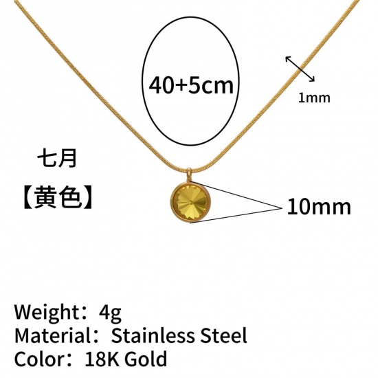 Immagine di Tondo Giallo Strass Pietra Di Nascita Luglio Collana con Ciondolo All'Ingrosso, Placcato Oro 18K 304 Acciaio Inossidabile Catena di Serpente, Donne Placcatura Sottovuoto Stile Ins Minimalista Regalo Gioielli Per Rivenditore, 40cm + 5cm Lunghezza, 1 Pz
