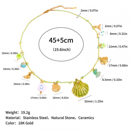 Picture of Wholesale Scallop Multicolor Station Necklace, 18K Gold Plated 304 Stainless Steel Braided Cord, Women's Eco-friendly PVD Ocean Jewelry Bohemia Boho Gift Jewelry For Retailer, 45cm(17.7") + 5cm(2") long, 1 Piece