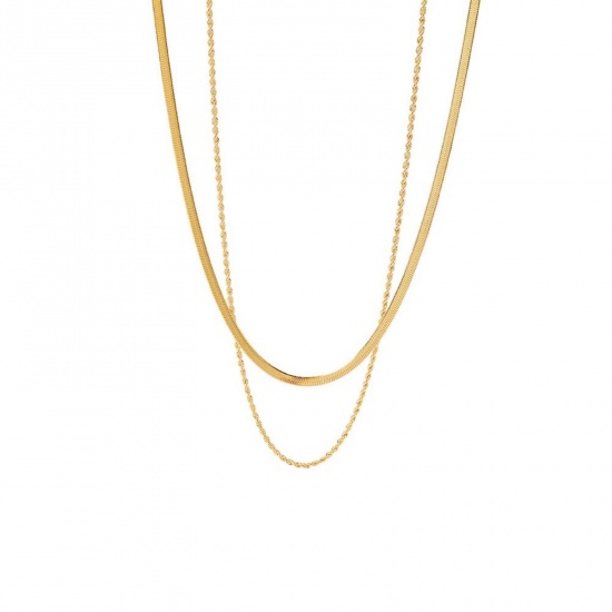 Picture of Wholesale Multilayer Layered Necklace, 18K Gold Plated 304 Stainless Steel Women's Ins Style Minimalist Gift Jewelry For Retailer, 44cm(17.3") + 5cm(2") long, 1 Piece