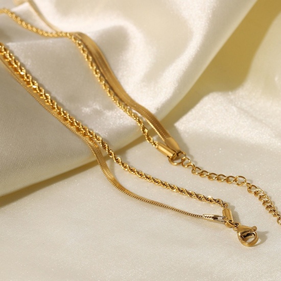 Picture of Wholesale Multilayer Layered Necklace, 18K Gold Plated 304 Stainless Steel Women's Ins Style Minimalist Gift Jewelry For Retailer, 44cm(17.3") + 5cm(2") long, 1 Piece