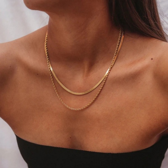 Picture of Wholesale Multilayer Layered Necklace, 18K Gold Plated 304 Stainless Steel Women's Ins Style Minimalist Gift Jewelry For Retailer, 44cm(17.3") + 5cm(2") long, 1 Piece