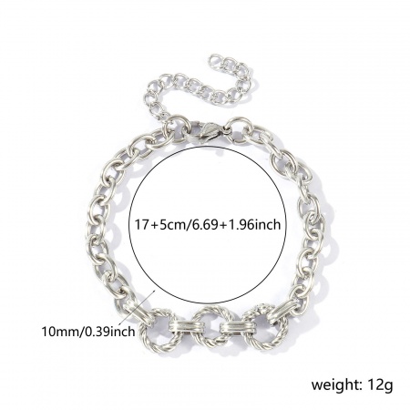 Imagen de 304 Acero Inoxidable Cadena de Cable Cruz Pulseras Al Por Mayor, Tono de Plata Unisex Sencillo Estilo Ins Regalo Suministro de Joyería, 17cm + 5cm longitud, 1 Unidad