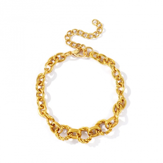 Picture of Wholesale 304 Stainless Steel Link Cable Chain Bracelets, 18K Gold Plated Unisex Simple Ins Style Gift Jewelry Supply, 17cm(6.7") + 5cm(2") long, 1 Piece