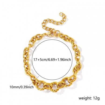 Bild von Großhandel 304 Edelstahl Kreuz Gliederketten Armband, 18K Vergoldet Unisex Einfach Ins Stil Geschenk Schmuckbedarf, 17cm + 5cm lang, 1 Strang