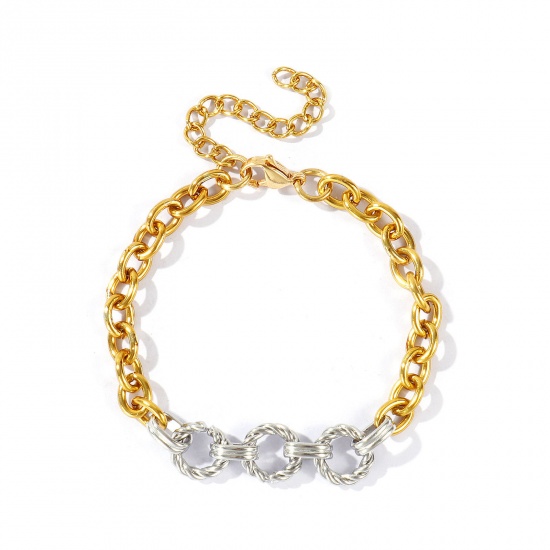Picture of Wholesale 304 Stainless Steel Link Cable Chain Bracelets, 18K Gold Plated & Silver Tone Unisex Simple Ins Style Gift Jewelry Supply, 17cm(6.7") + 5cm(2") long, 1 Piece