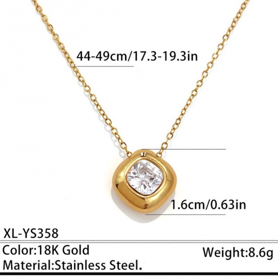 Immagine di Rombo Trasparente Circonio Cubico Collana con Ciondolo All'Ingrosso, Placcato Oro 18K 304 Acciaio Inossidabile Catena del Barbazzale, Unisex PVD Classico Elegante Regalo Gioielli Per Rivenditore, 44cm + 5cm Lunghezza, 1 Pz