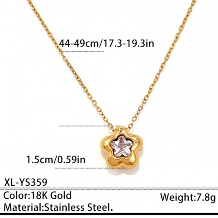 Picture of Wholesale Pentagram Star Clear Cubic Zirconia Pendant Charm Necklace, 18K Gold Plated 304 Stainless Steel Curb Link Chain, Unisex PVD Classic Dainty Gift Jewelry For Retailer, 44cm(17.3") + 5cm(2") long, 1 Piece