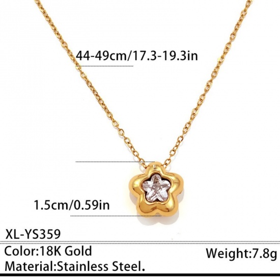 Immagine di Stella a Cinque Punte Trasparente Circonio Cubico Collana con Ciondolo All'Ingrosso, Placcato Oro 18K 304 Acciaio Inossidabile Catena del Barbazzale, Unisex PVD Classico Elegante Regalo Gioielli Per Rivenditore, 44cm + 5cm Lunghezza, 1 Pz