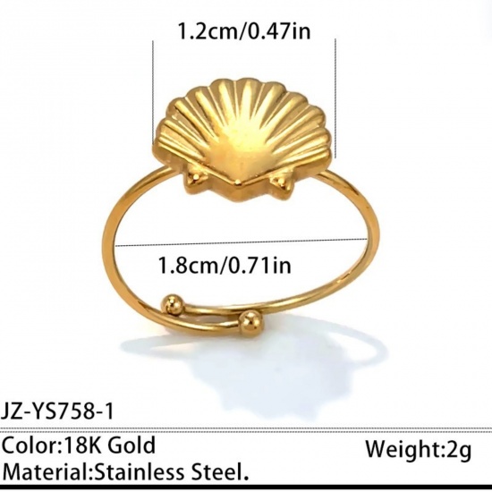 Picture of Wholesale Unisex Gift Shell Open Adjustable Rings, 18K Gold Plated 304 Stainless Steel, Eco-friendly PVD Ocean Jewelry Bohemia Boho Jewelry Supply, 18mm(US Size 7.75), 1 Piece