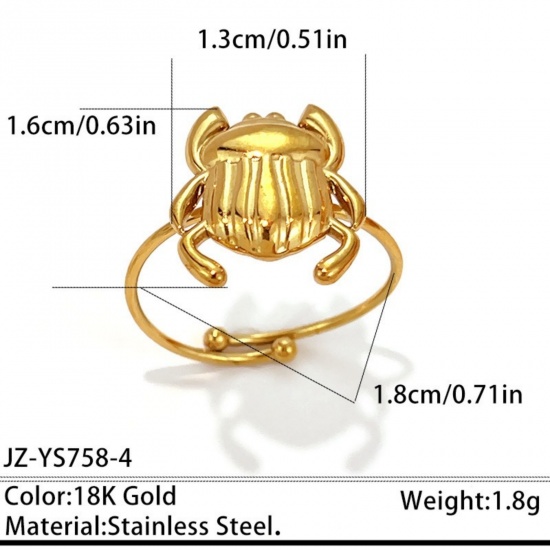 Picture of Wholesale Unisex Gift Scarab Open Adjustable Rings, 18K Gold Plated 304 Stainless Steel, Eco-friendly PVD Insect Bohemia Boho Jewelry Supply, 18mm(US Size 7.75), 1 Piece