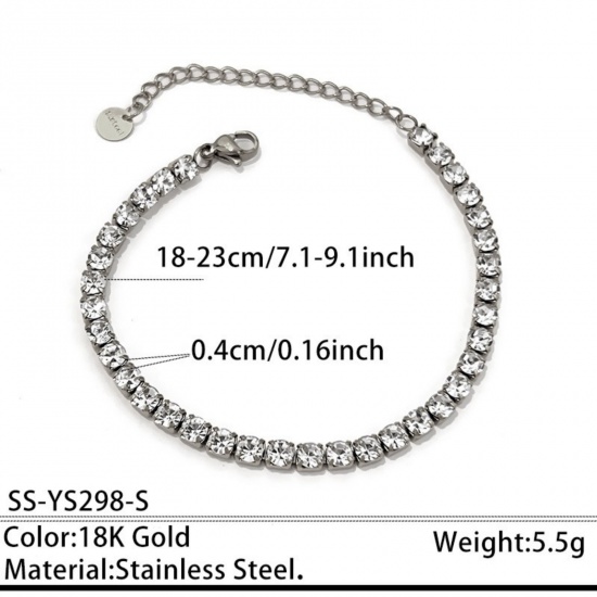 Picture of Wholesale Clear Cubic Zirconia 304 Stainless Steel Tennis Bracelet, Silver Tone Eco-friendly PVD, Unisex Stylish Dainty Gift Jewelry Supply, 18cm(7.1") + 5cm(2") long, Chain Size: 4mm, 1 Piece