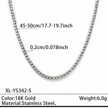 Picture of Wholesale Clear Cubic Zirconia Tennis Necklace, Silver Tone 304 Stainless Steel, Unisex PVD Stylish Dainty Gift Jewelry For Retailer, 45cm(17.7") + 5cm(2") long, Chain Size: 2mm, 1 Piece