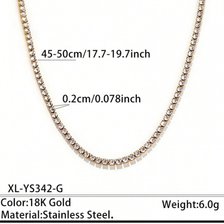 Picture of Wholesale Clear Cubic Zirconia Tennis Necklace, 18K Gold Plated 304 Stainless Steel, Unisex PVD Stylish Dainty Gift Jewelry For Retailer, 45cm(17.7") + 5cm(2") long, Chain Size: 2mm, 1 Piece