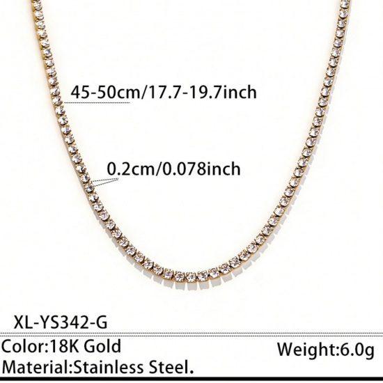 Picture of Wholesale Clear Cubic Zirconia Tennis Necklace, 18K Gold Plated 304 Stainless Steel, Unisex PVD Stylish Dainty Gift Jewelry For Retailer, 45cm(17.7") + 5cm(2") long, Chain Size: 2mm, 1 Piece