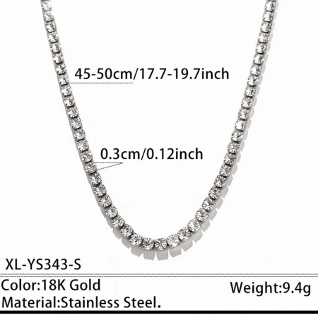 Picture of Wholesale Clear Cubic Zirconia Tennis Necklace, Silver Tone 304 Stainless Steel, Unisex PVD Stylish Dainty Gift Jewelry For Retailer, 45cm(17.7") + 5cm(2") long, Chain Size: 3mm, 1 Piece
