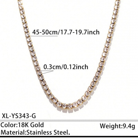 Picture of Wholesale Clear Cubic Zirconia Tennis Necklace, 18K Gold Plated 304 Stainless Steel, Unisex PVD Stylish Dainty Gift Jewelry For Retailer, 45cm(17.7") + 5cm(2") long, Chain Size: 3mm, 1 Piece