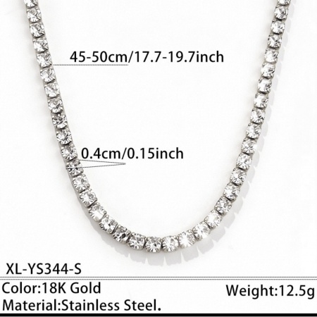 Picture of Wholesale Clear Cubic Zirconia Tennis Necklace, Silver Tone 304 Stainless Steel, Unisex PVD Stylish Dainty Gift Jewelry For Retailer, 45cm(17.7") + 5cm(2") long, Chain Size: 4mm, 1 Piece
