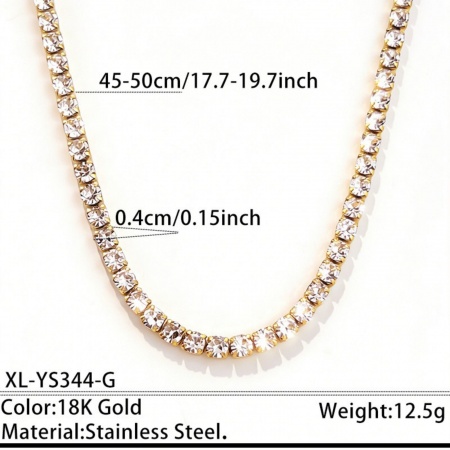 Picture of Wholesale Clear Cubic Zirconia Tennis Necklace, 18K Gold Plated 304 Stainless Steel, Unisex PVD Stylish Dainty Gift Jewelry For Retailer, 45cm(17.7") + 5cm(2") long, Chain Size: 4mm, 1 Piece