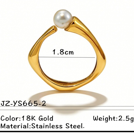 Picture of Wholesale Women's Gift Irregular Acrylic Imitation Pearl Open Adjustable Rings, 18K Gold Plated 304 Stainless Steel, PVD Elegant Stylish Jewelry Supply, 18mm(US Size 7.75), 1 Piece