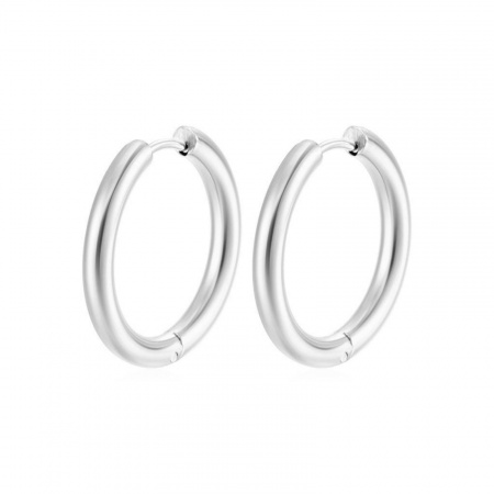 Picture of Wholesale Simple Stylish Huggie Hoop Earrings, Round Smooth Blank Silver Tone 304 Stainless Steel, Unisex Gift Jewelry Supply, 2mm, 10mm Dia., 1 Pair