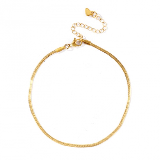 Picture of Wholesale 304 Stainless Steel Snake Chain Anklet, 18K Real Gold Plated Eco-friendly PVD Waterproof Anti-Tarnish Hypoallergenic, Women's Stylish & Casual Minimalist Gift Jewelry Supply, 23cm(9.1") + 5cm(2") long, Chain Size: 2mm, 1 Piece