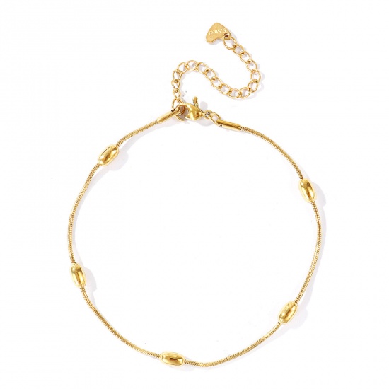 Picture of Wholesale 304 Stainless Steel Ball Chain Anklet, 18K Real Gold Plated Eco-friendly PVD Waterproof Anti-Tarnish Hypoallergenic, Women's Stylish & Casual Minimalist Gift Jewelry Supply, 22cm(8.7") + 5cm(2") long, Chain Size: 1.2mm, 1 Piece