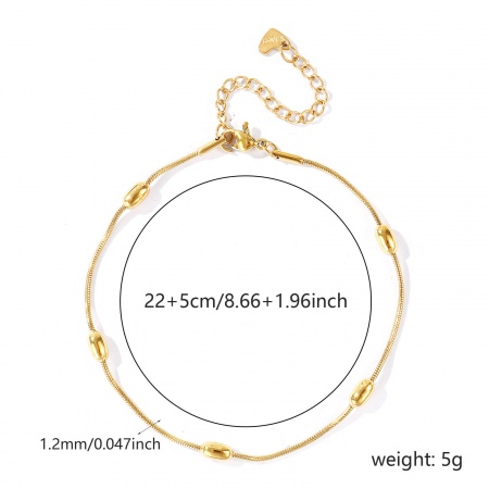 卸売り 304ステンレス鋼 ボールチェーン アンクレット、 18Kリアルゴールドメッキ エコフレンドリー PVD 防水 耐変色性の 低アレルギー性の、 レディース おしゃれでカジュアル ミニマリスト プレゼント宝飾の供給 22cm + 5cm長さ、 チェーンサイズ: 1.2mm、 1 本 の画像