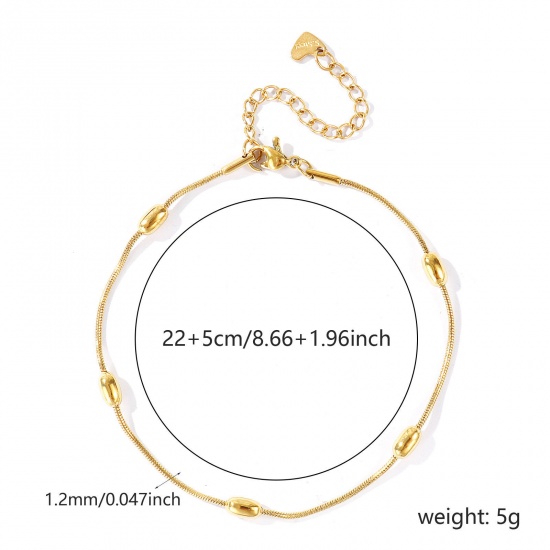 Picture of Wholesale 304 Stainless Steel Ball Chain Anklet, 18K Real Gold Plated Eco-friendly PVD Waterproof Anti-Tarnish Hypoallergenic, Women's Stylish & Casual Minimalist Gift Jewelry Supply, 22cm(8.7") + 5cm(2") long, Chain Size: 1.2mm, 1 Piece