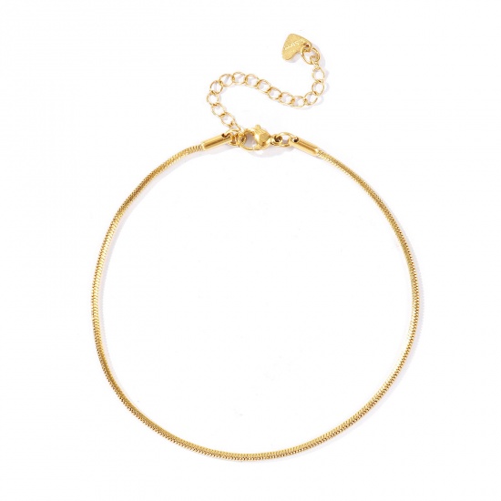 Picture of Wholesale 304 Stainless Steel Snake Chain Anklet, 18K Real Gold Plated Eco-friendly PVD Waterproof Anti-Tarnish Hypoallergenic, Women's Stylish & Casual Minimalist Gift Jewelry Supply, 23cm(9.1") + 5cm(2") long, Chain Size: 1.5mm, 1 Piece