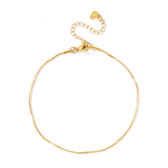 Picture of Wholesale 304 Stainless Steel Snake Chain Anklet, 18K Real Gold Plated Eco-friendly PVD Waterproof Anti-Tarnish Hypoallergenic, Women's Stylish & Casual Minimalist Gift Jewelry Supply, 23cm(9.1") + 5cm(2") long, Chain Size: 1.2mm, 1 Piece
