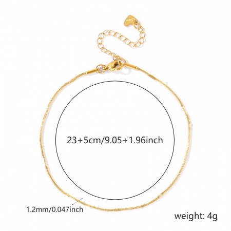 Immagine di 304 Acciaio Inossidabile Catena di Serpente Cavigliere All'Ingrosso, 18K Vero Oro Placcato PVD Ecologica Impermeabile Anti-Ossidante Ipoallergenico, Donne Elegante & Casual Minimalista Regalo Fornitura di Gioielli, 23cm + 5cm Lunghezza, Dimensione della Catena: 1.2mm, 1 Pz