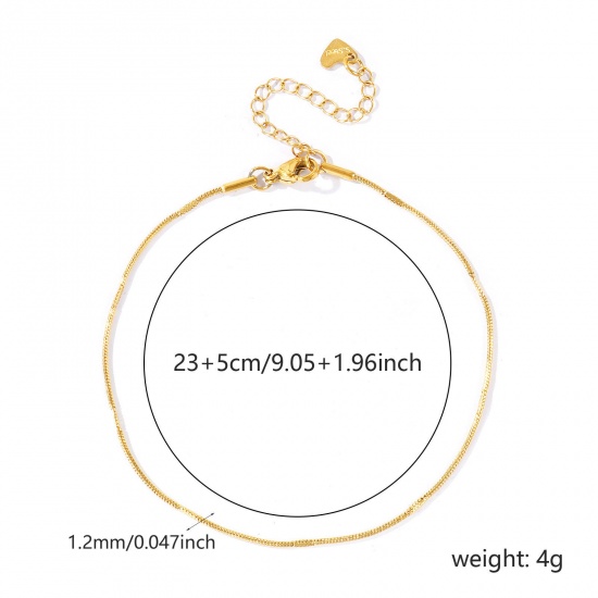 Picture of Wholesale 304 Stainless Steel Snake Chain Anklet, 18K Real Gold Plated Eco-friendly PVD Waterproof Anti-Tarnish Hypoallergenic, Women's Stylish & Casual Minimalist Gift Jewelry Supply, 23cm(9.1") + 5cm(2") long, Chain Size: 1.2mm, 1 Piece