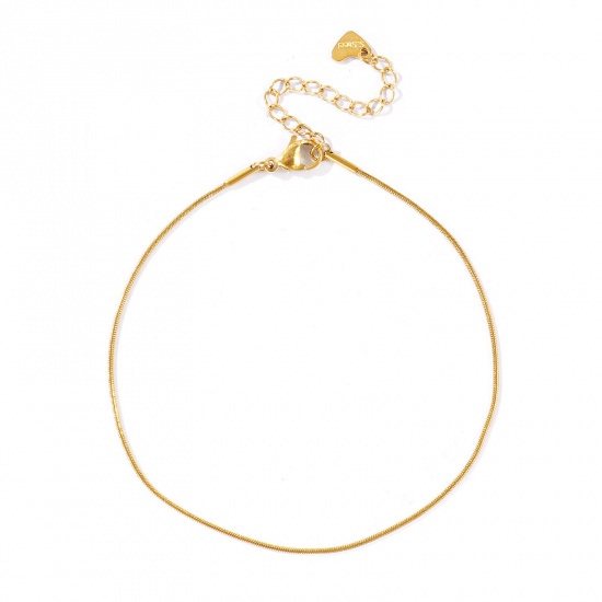 Picture of Wholesale 304 Stainless Steel Snake Chain Anklet, 18K Real Gold Plated Eco-friendly PVD Waterproof Anti-Tarnish Hypoallergenic, Women's Stylish & Casual Minimalist Gift Jewelry Supply, 22cm(8.7") + 5cm(2") long, Chain Size: 0.8mm, 1 Piece