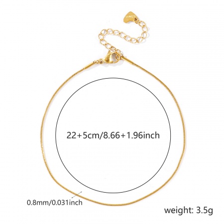 Immagine di 304 Acciaio Inossidabile Catena di Serpente Cavigliere All'Ingrosso, 18K Vero Oro Placcato PVD Ecologica Impermeabile Anti-Ossidante Ipoallergenico, Donne Elegante & Casual Minimalista Regalo Fornitura di Gioielli, 22cm + 5cm Lunghezza, Dimensione della Catena: 0.8mm, 1 Pz