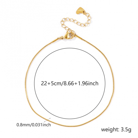 Picture of Wholesale 304 Stainless Steel Snake Chain Anklet, 18K Real Gold Plated Eco-friendly PVD Waterproof Anti-Tarnish Hypoallergenic, Women's Stylish & Casual Minimalist Gift Jewelry Supply, 22cm(8.7") + 5cm(2") long, Chain Size: 0.8mm, 1 Piece