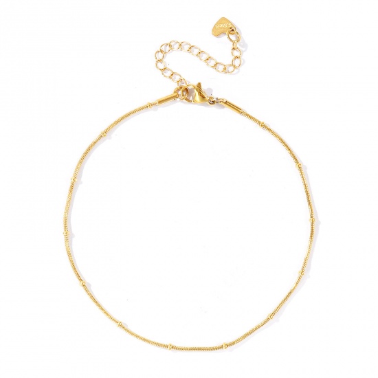 Picture of Wholesale 304 Stainless Steel Ball Chain Anklet, 18K Real Gold Plated Eco-friendly PVD Waterproof Anti-Tarnish Hypoallergenic, Women's Stylish & Casual Minimalist Gift Jewelry Supply, 23cm(9.1") + 5cm(2") long, Chain Size: 1.2mm, 1 Piece