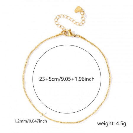 Immagine di 304 Acciaio Inossidabile Catena a Pallini Cavigliere All'Ingrosso, 18K Vero Oro Placcato PVD Ecologica Impermeabile Anti-Ossidante Ipoallergenico, Donne Elegante & Casual Minimalista Regalo Fornitura di Gioielli, 23cm + 5cm Lunghezza, Dimensione della Catena: 1.2mm, 1 Pz