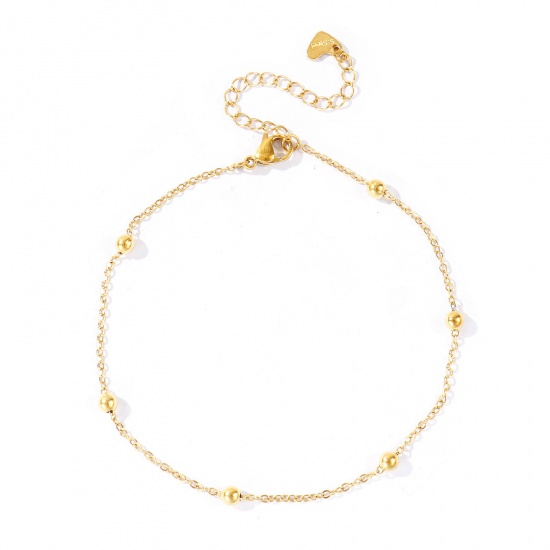 Picture of Wholesale 304 Stainless Steel Ball Chain Anklet, 18K Real Gold Plated Eco-friendly PVD Waterproof Anti-Tarnish Hypoallergenic, Women's Stylish & Casual Minimalist Gift Jewelry Supply, 23cm(9.1") + 5cm(2") long, Chain Size: 1.7mm, 1 Piece