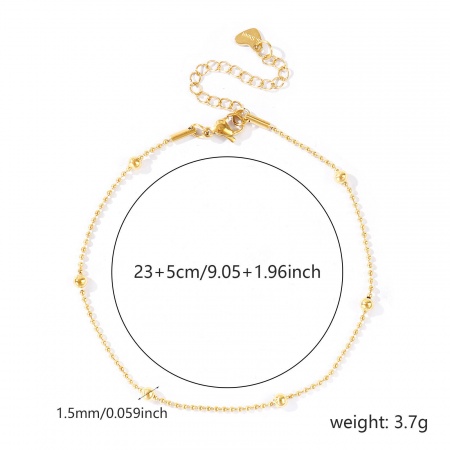Immagine di 304 Acciaio Inossidabile Catena a Pallini Cavigliere All'Ingrosso, 18K Vero Oro Placcato PVD Ecologica Impermeabile Anti-Ossidante Ipoallergenico, Donne Elegante & Casual Minimalista Regalo Fornitura di Gioielli, 23cm + 5cm Lunghezza, Dimensione della Catena: 1.5mm, 1 Pz