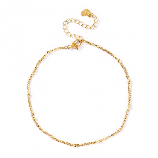 Picture of Wholesale 304 Stainless Steel Ball Chain Anklet, 18K Real Gold Plated Eco-friendly PVD Waterproof Anti-Tarnish Hypoallergenic, Women's Stylish & Casual Minimalist Gift Jewelry Supply, 23cm(9.1") + 5cm(2") long, Chain Size: 1.8mm, 1 Piece