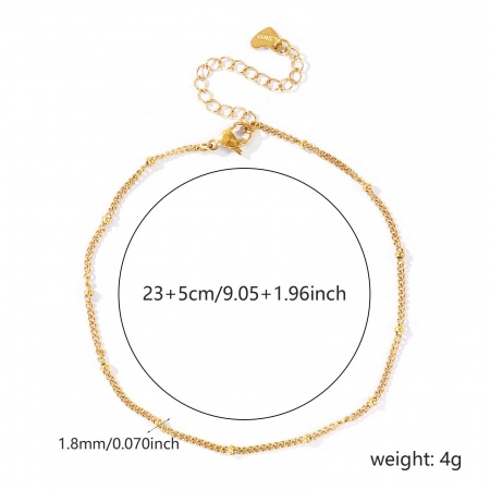 Immagine di 304 Acciaio Inossidabile Catena a Pallini Cavigliere All'Ingrosso, 18K Vero Oro Placcato PVD Ecologica Impermeabile Anti-Ossidante Ipoallergenico, Donne Elegante & Casual Minimalista Regalo Fornitura di Gioielli, 23cm + 5cm Lunghezza, Dimensione della Catena: 1.8mm, 1 Pz