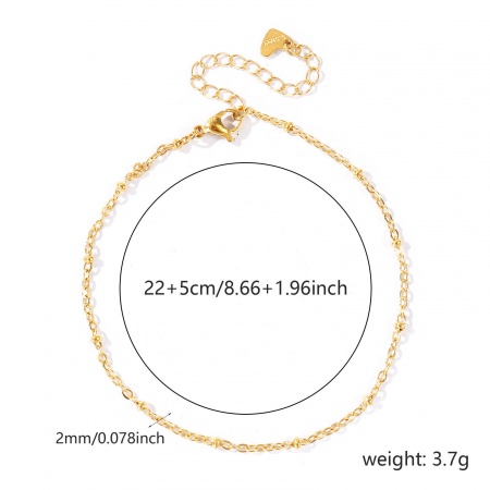 Immagine di 304 Acciaio Inossidabile Catena a Pallini Cavigliere All'Ingrosso, 18K Vero Oro Placcato PVD Ecologica Impermeabile Anti-Ossidante Ipoallergenico, Donne Elegante & Casual Minimalista Regalo Fornitura di Gioielli, 22cm + 5cm Lunghezza, Dimensione della Catena: 2mm, 1 Pz