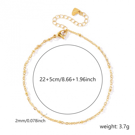 Picture of Wholesale 304 Stainless Steel Ball Chain Anklet, 18K Real Gold Plated Eco-friendly PVD Waterproof Anti-Tarnish Hypoallergenic, Women's Stylish & Casual Minimalist Gift Jewelry Supply, 22cm(8.7") + 5cm(2") long, Chain Size: 2mm, 1 Piece