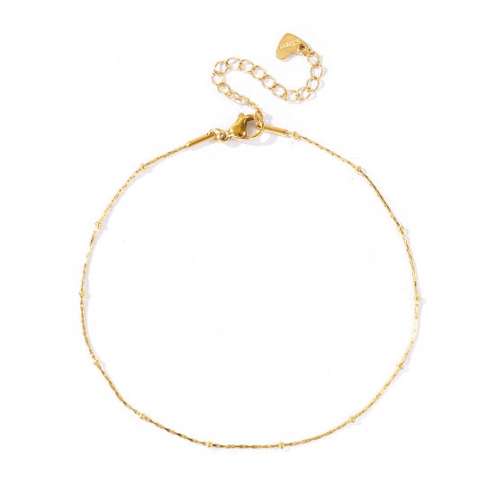Picture of Wholesale 304 Stainless Steel Ball Chain Anklet, 18K Real Gold Plated Eco-friendly PVD Waterproof Anti-Tarnish Hypoallergenic, Women's Stylish & Casual Minimalist Gift Jewelry Supply, 23cm(9.1") + 5cm(2") long, Chain Size: 0.8mm, 1 Piece