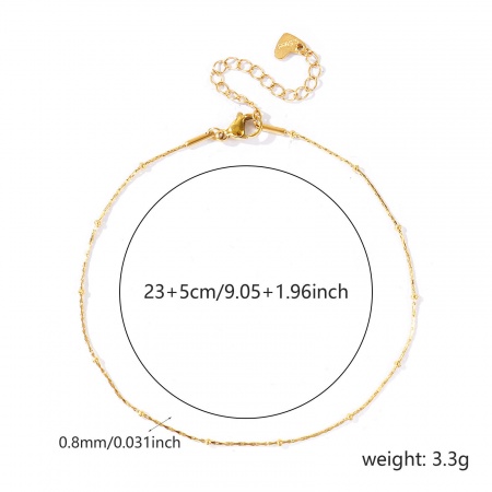 Immagine di 304 Acciaio Inossidabile Catena a Pallini Cavigliere All'Ingrosso, 18K Vero Oro Placcato PVD Ecologica Impermeabile Anti-Ossidante Ipoallergenico, Donne Elegante & Casual Minimalista Regalo Fornitura di Gioielli, 23cm + 5cm Lunghezza, Dimensione della Catena: 0.8mm, 1 Pz