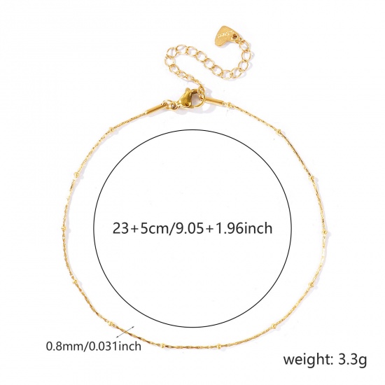 Picture of Wholesale 304 Stainless Steel Ball Chain Anklet, 18K Real Gold Plated Eco-friendly PVD Waterproof Anti-Tarnish Hypoallergenic, Women's Stylish & Casual Minimalist Gift Jewelry Supply, 23cm(9.1") + 5cm(2") long, Chain Size: 0.8mm, 1 Piece