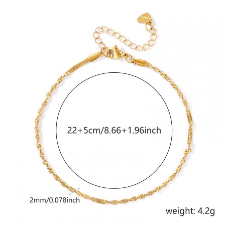 Immagine di 304 Acciaio Inossidabile Catena d'Onda Cavigliere All'Ingrosso, 18K Vero Oro Placcato PVD Ecologica Impermeabile Anti-Ossidante Ipoallergenico, Donne Elegante & Casual Minimalista Regalo Fornitura di Gioielli, 22cm + 5cm Lunghezza, Dimensione della Catena: 2mm, 1 Pz